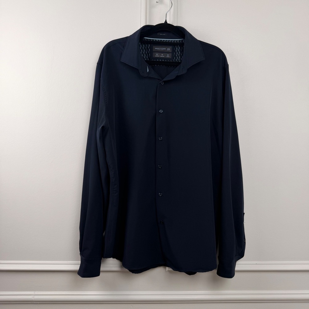 Denim & Flower Ricky Singh Mens XL‎ Navy Blue Easy Care Quick Dry Stretch Shirt